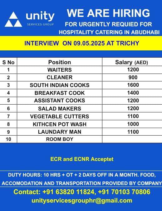 URGENTLY REQUIED FOR HOSPITALITY CATERING IN ABUDHABI