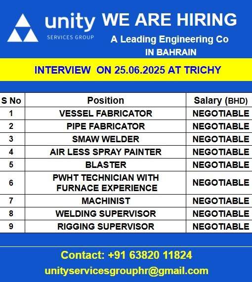 WE ARE HIRING FOR A LEADING ENGINEERING Co IN BAHRAIN