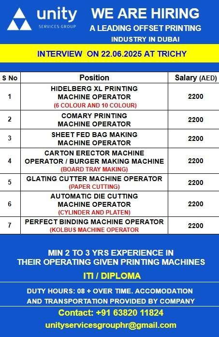 WE ARE HIRING A LEADING OFFSET PRINTING INDUSTRY IN DUBAI