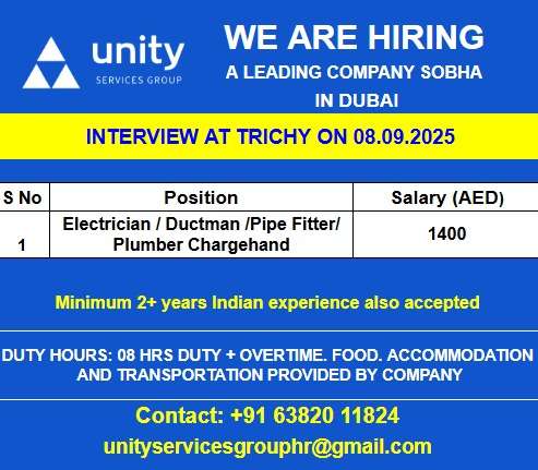 WE ARE HIRING FOR A LEADING COMPANY SOBHA IN DUBAI