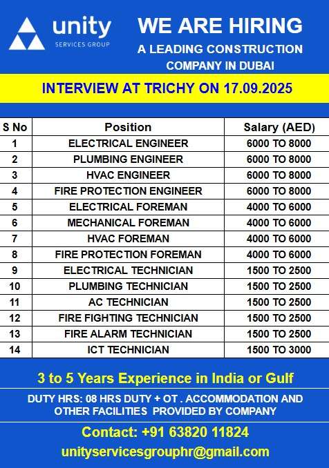 WE ARE HIRING FOR A LEADING CONSTRUCTION COMPANY IN DUBAI