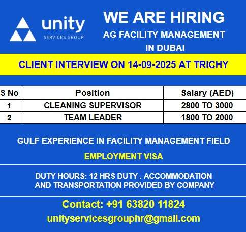 WE ARE HIRING FOR AG FACILITY MANAGEMENT IN DUBAI