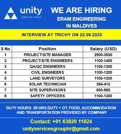 WE ARE HIRING FOR ERAM ENGINEERING IN MALDIVES