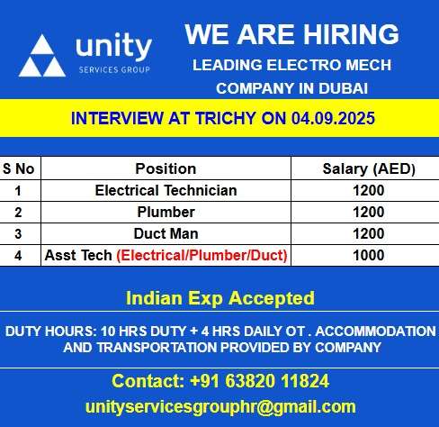 WE ARE HIRING FOR LEADING ELECTRO MECH COMPANY IN DUBAI