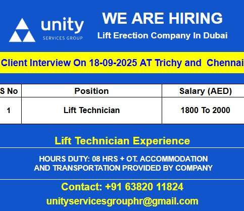 We Are Hiring For a Lift Erection Company In Dubai
