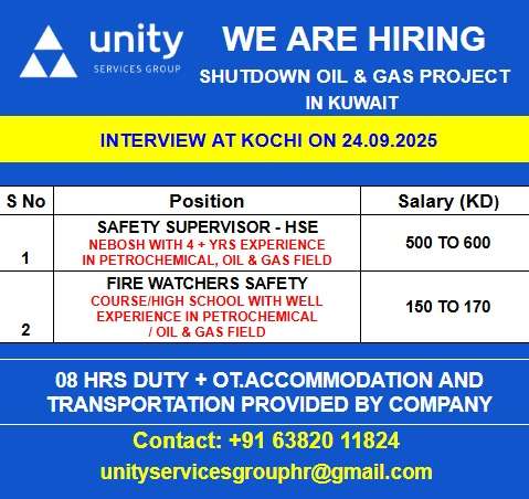 WE ARE HIRING FOR SHUTDOWN OIL & GAS PROJECT IN KUWAIT