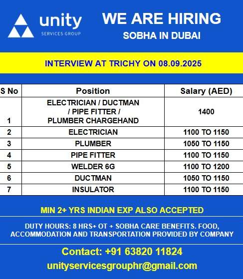 WE ARE HIRING FOR SOBHA IN DUBAI