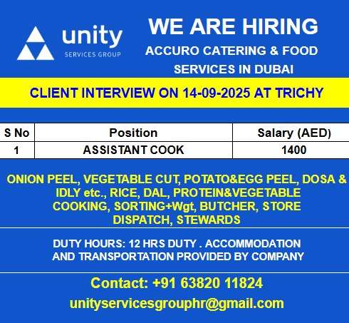 WE ARE HIRING FOR ACCURO CATERING & FOODSERVICES IN DUBAI