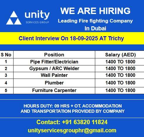 We Are Hiring For Leading Fire fighting Company In Dubai
