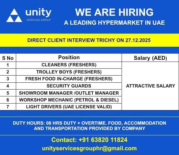 WE ARE HIRING FOR A LEADING HYPERMARKET IN UAE