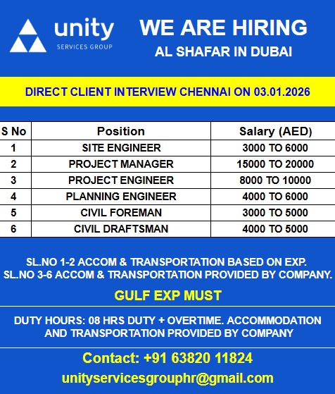 WE ARE HIRING FOR AL SHAFAR IN DUBAI