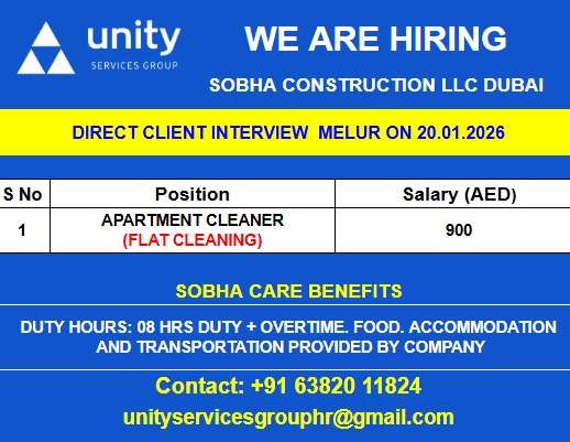 WE ARE HIRING FOR SOBHA CONSTRUCTION LLC DUBAI