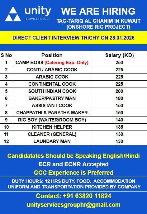 HIRING FOR TAG-TARIQ AL GHANIM IN KUWAIT