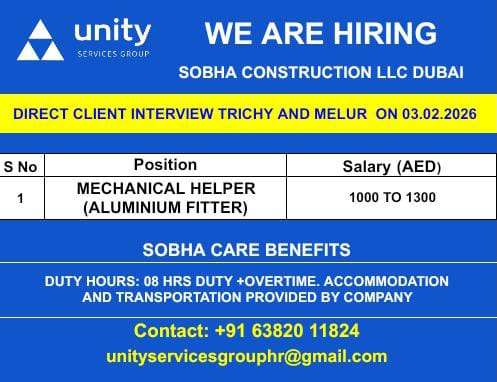 WE ARE HIRING SOBHA CONSTRUCTION LLC DUBAI