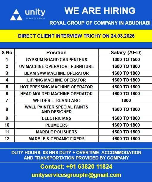 WE ARE HIRING ROYAL GROUP OF COMPANY IN ABUDHABI