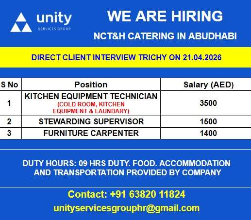 WE ARE HIRING NCT&H CATERING IN ABUDHABI