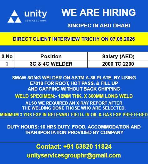 WE ARE HIRING FOR SINOPEC IN ABU DHABI