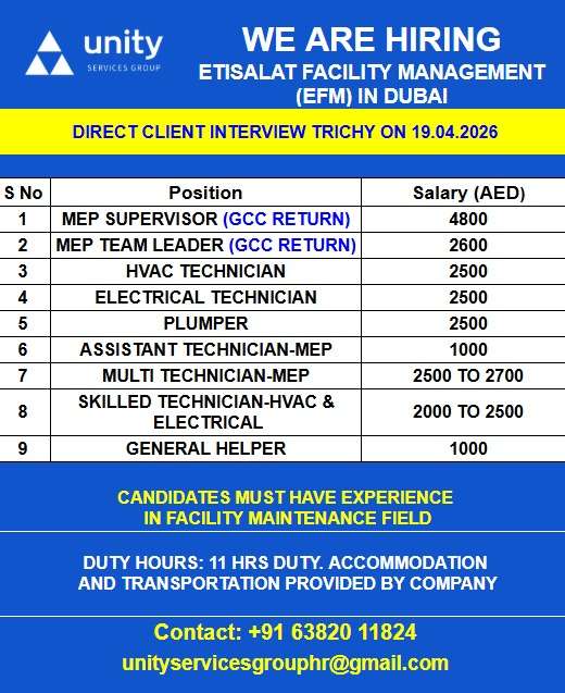 WE ARE HIRING ETISALAT FACILITY MANAGEMENT (EFM) IN DUBAI