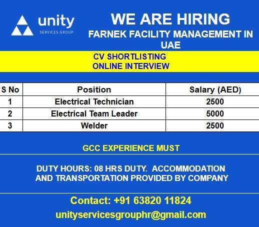 WE ARE HIRING FARNEK FACILITY MANAGEMENT IN UAE