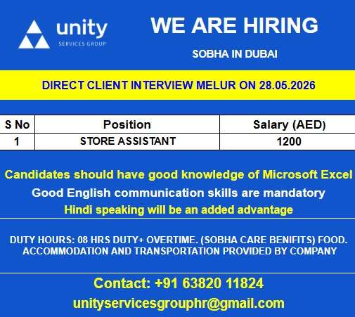 Store assistant jobs in Dubai for Indians
