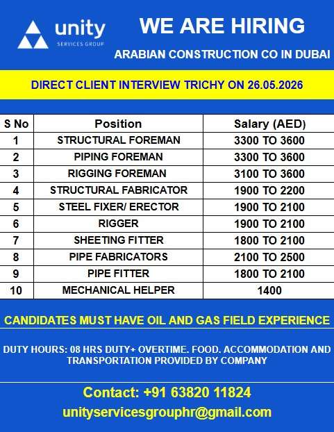 WE ARE HIRING ARABIAN CONSTRUCTION CO IN DUBAI