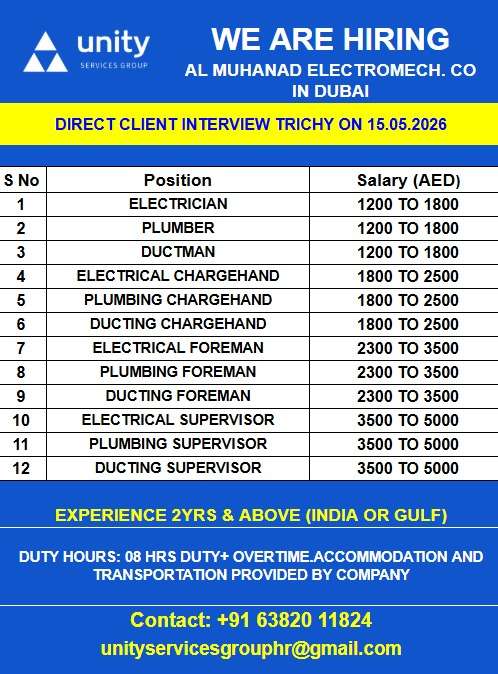 WE ARE HIRING AL MUHANAD ELECTROMECH. CO IN DUBAI