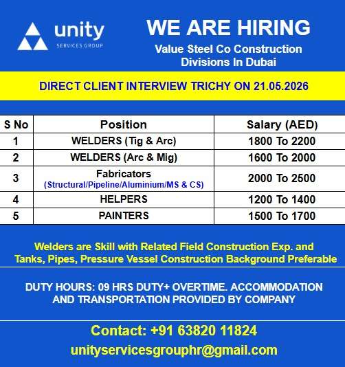 WE ARE HIRING Value Steel Co Construction Divisions In Dubai