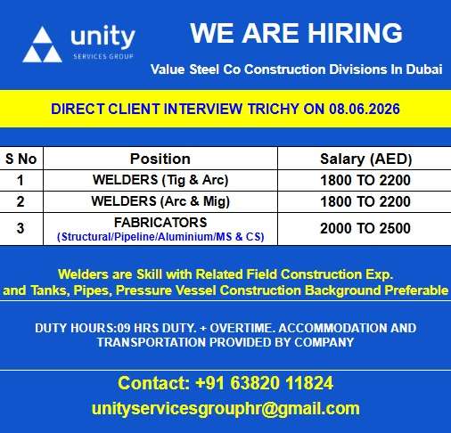 Dubai Steel Construction Jobs 2026 – Welders (TIG, ARC, MIG)