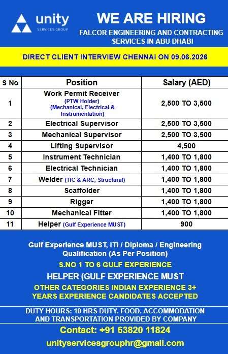 Falcor Engineering Abu Dhabi Jobs 2026 – Direct Client Interview Chennai