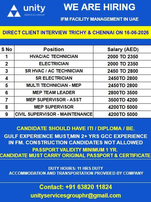IFM Facility Management UAE Jobs 2026 – Direct Client Interview in Trichy & Chennai