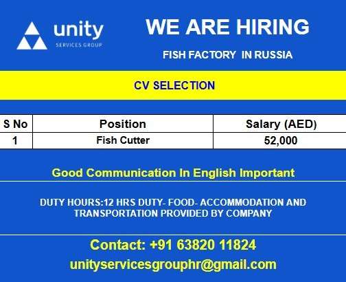 Russia Fish Factory Jobs 2026 – Fish Cutter Vacancy