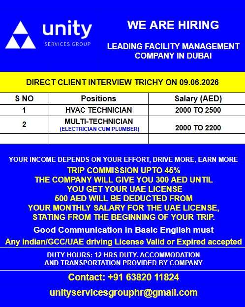 Unity Services Group Dubai Jobs 2026 HVAC Technician Jobs