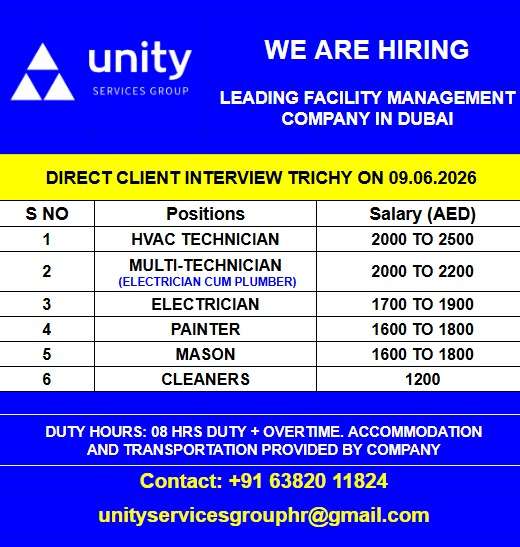 Unity Services Group Dubai Jobs 2026 Multiple Vacancies