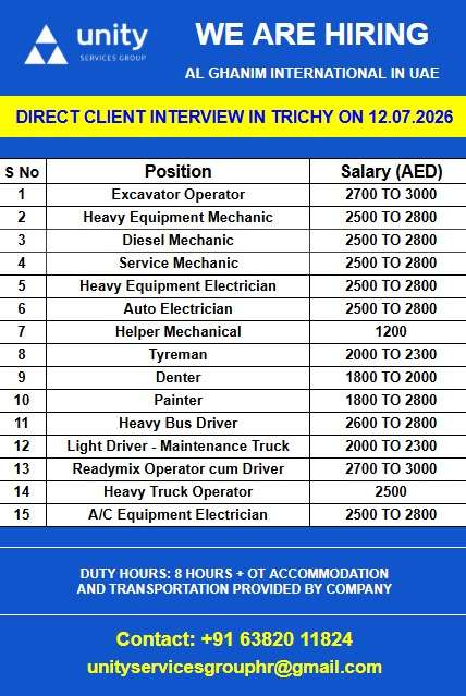 AL Ghanim International UAE Jobs 2026 | Direct Client Interview at Trichy for Drivers, Mechanics & Operators
