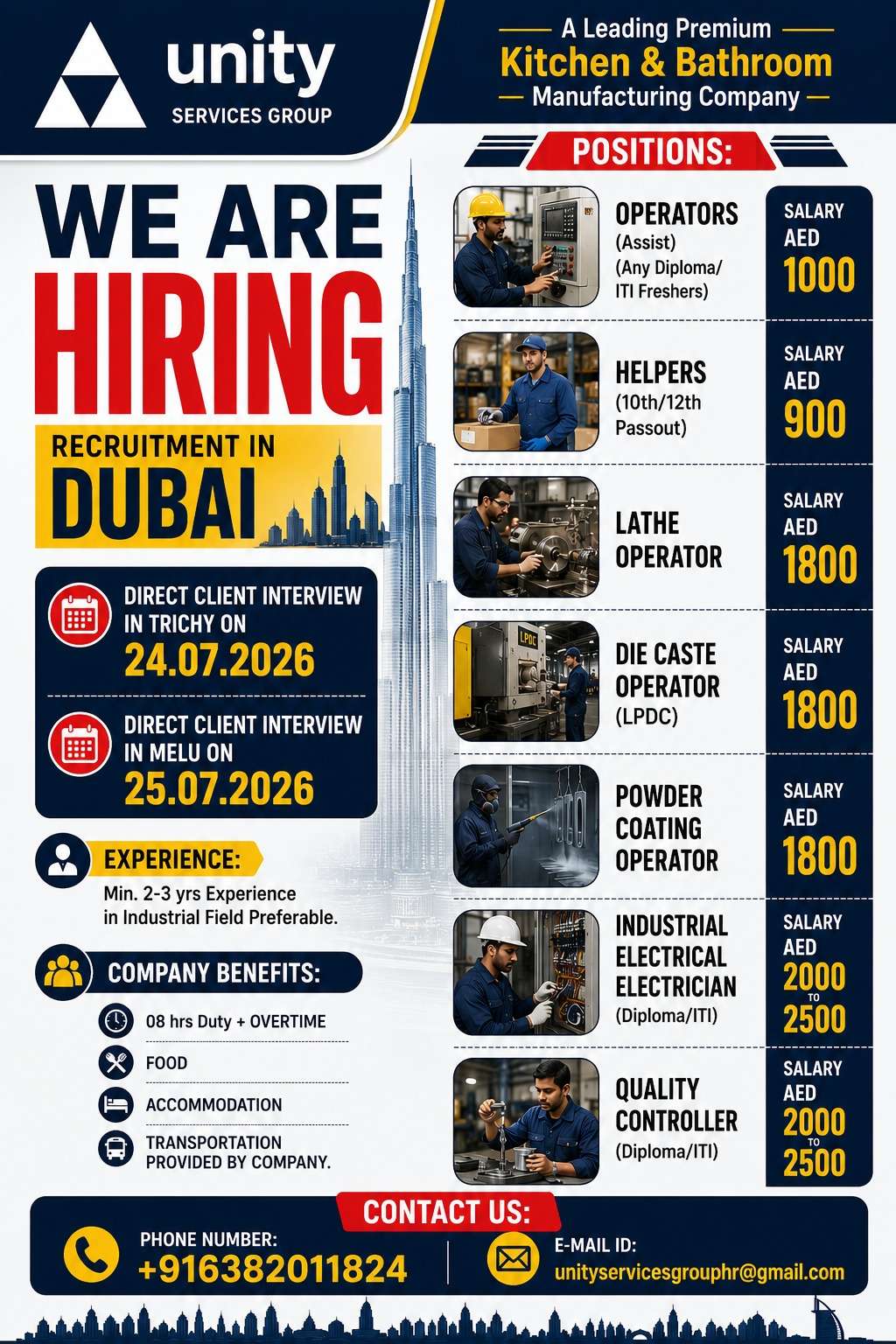 Leading Premium Kitchen & Bathroom Manufacturing Company Dubai Jobs 2026 | Direct Client Interview for Operators, Helpers & Electricians