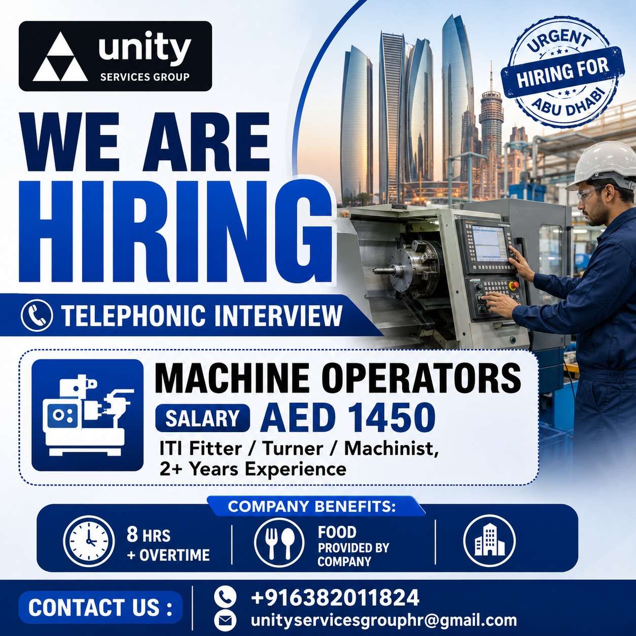 Unity Services Group Abu Dhabi Hiring Machine Operators | Telephonic Interview