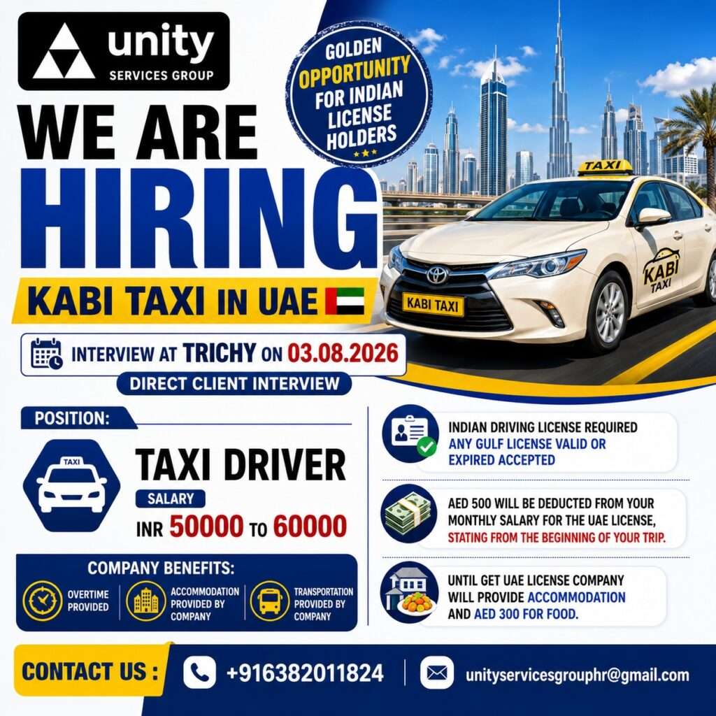 Unity Services Group KABI Taxi UAE Driver Jobs 2026