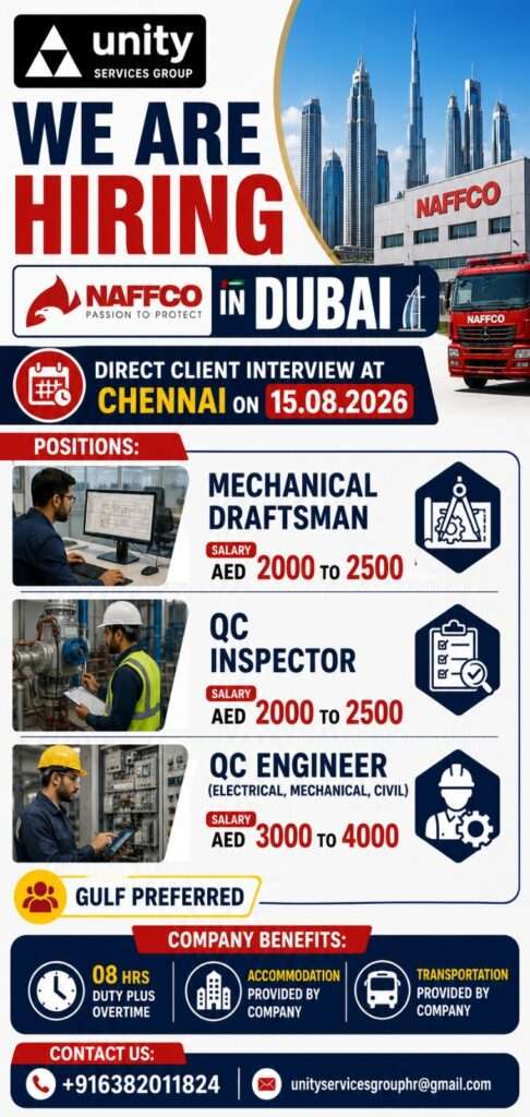 NAFFCO Dubai Jobs 2026 | Chennai Interview Aug 15