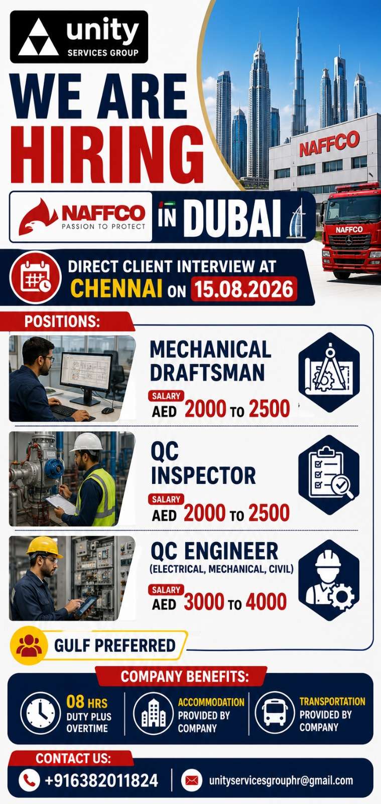 NAFFCO Dubai Jobs 2026 | Chennai Interview Aug 15