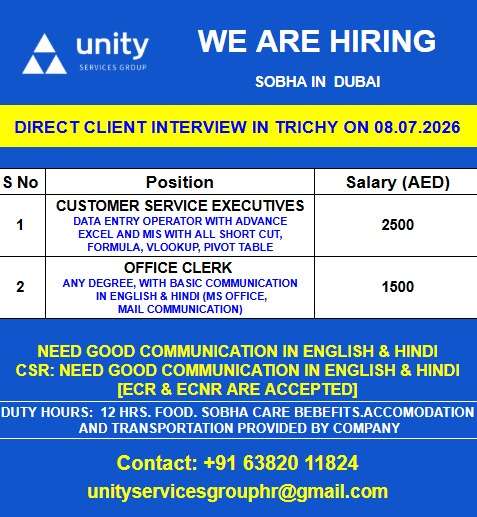 Sobha Dubai Jobs 2026 – Direct Interview in Trichy