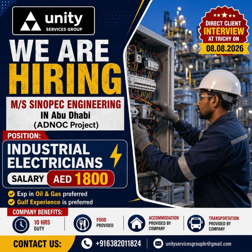 SINOPEC Engineering Abu Dhabi Jobs 2026 | Industrial Electricians