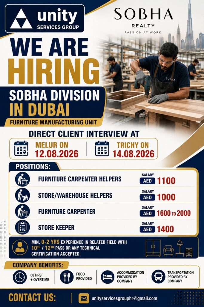 Sobha Dubai Furniture Manufacturing Jobs