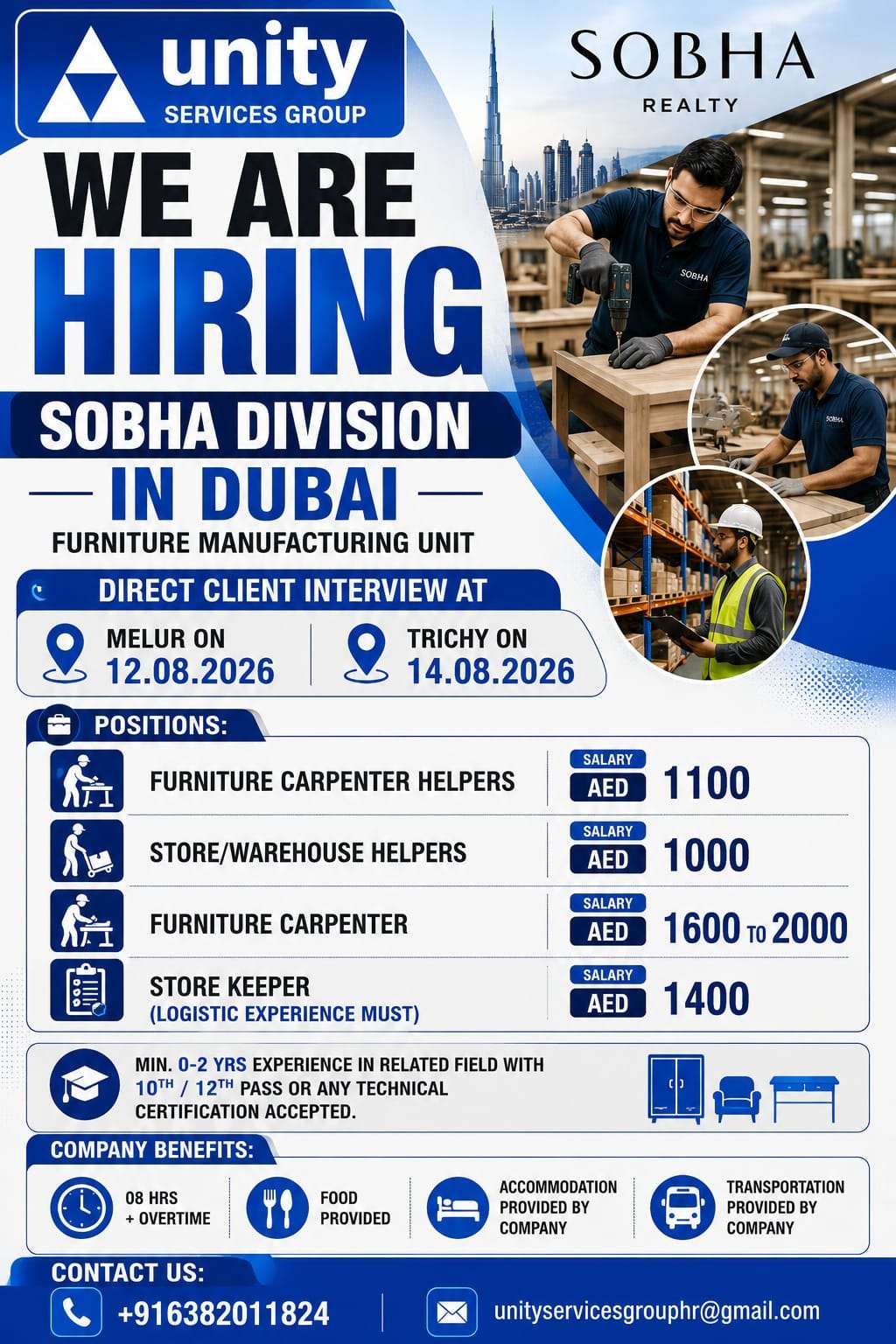 Sobha Dubai Furniture Jobs 2026 – Direct Client Interview