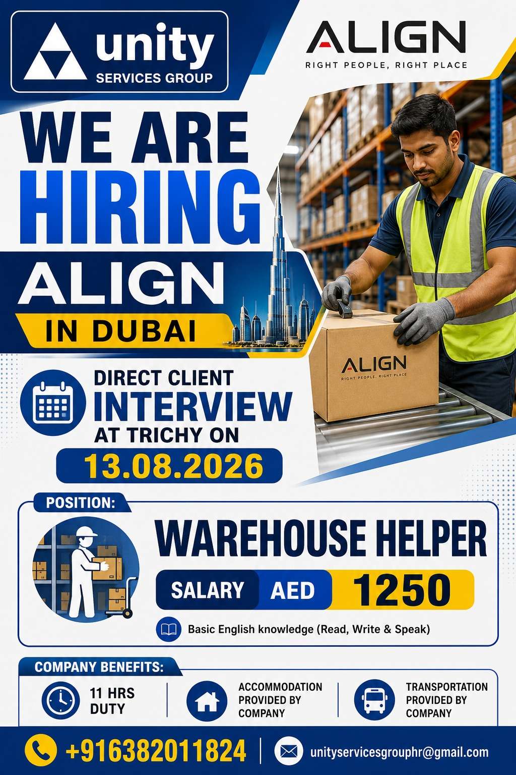 ALIGN Dubai Warehouse Helper Jobs – Direct Client Interview in Trichy