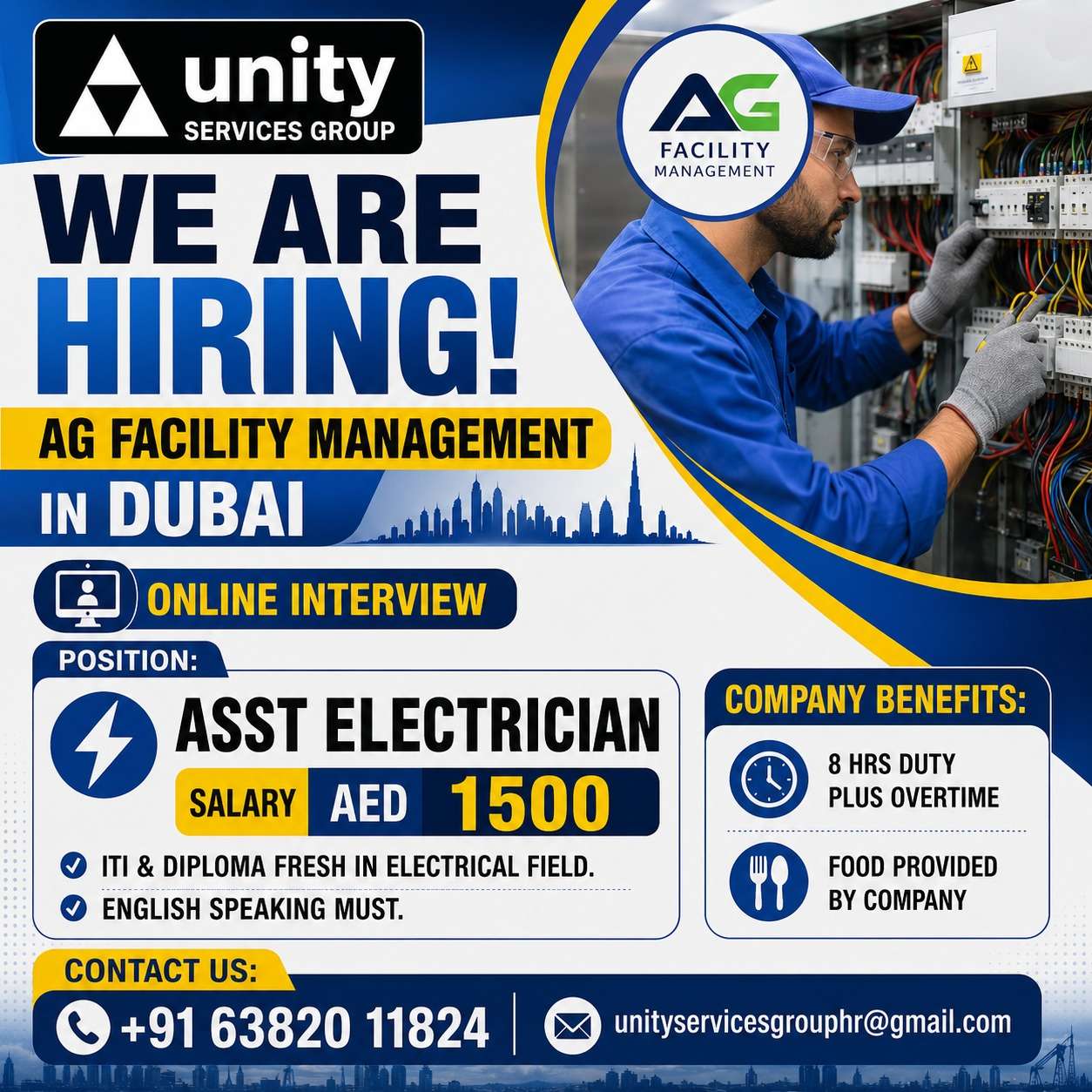 Dubai Electrician Jobs | AG Facility Management Hiring