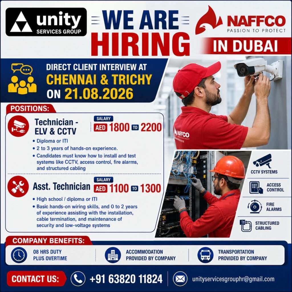 NAFFCO Dubai Jobs | ELV & CCTV Technician Vacancies