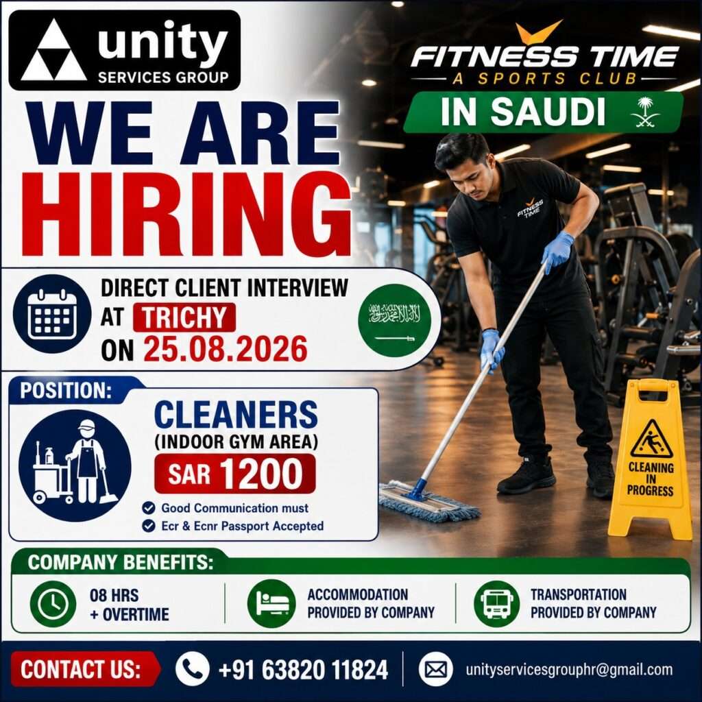 Saudi Cleaner Jobs 2026 | Fitness Time Sports Club