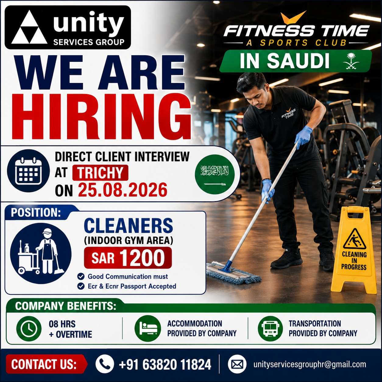 Saudi Cleaner Jobs 2026 | Fitness Time Sports Club