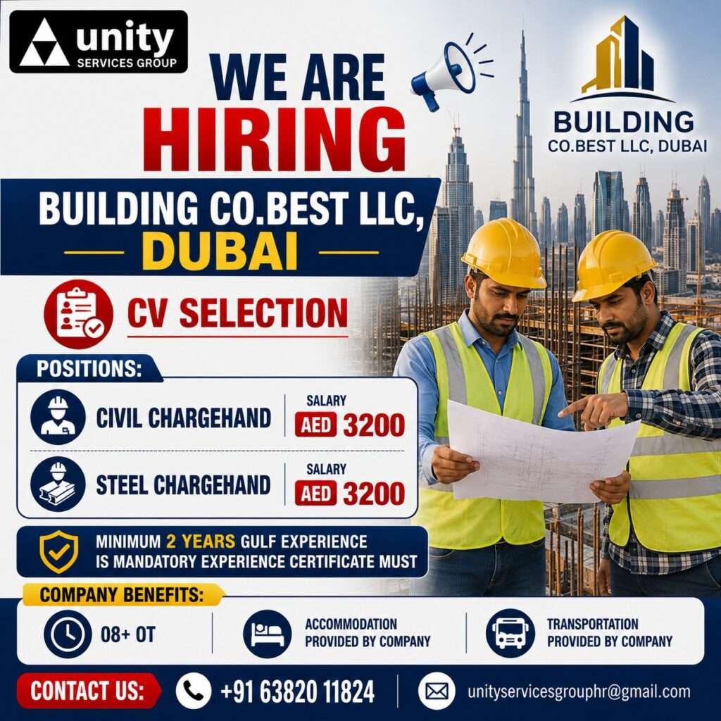 Building Co.Best Dubai Jobs 2026 | Civil & Steel Chargehand
