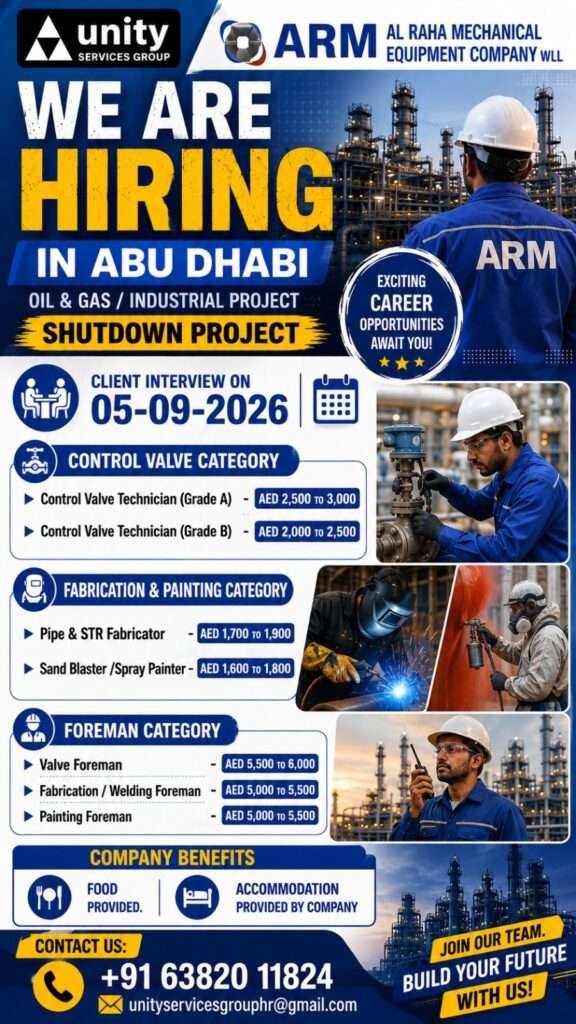 Abu Dhabi Oil & Gas Jobs | Control Valve & Fabrication Jobs